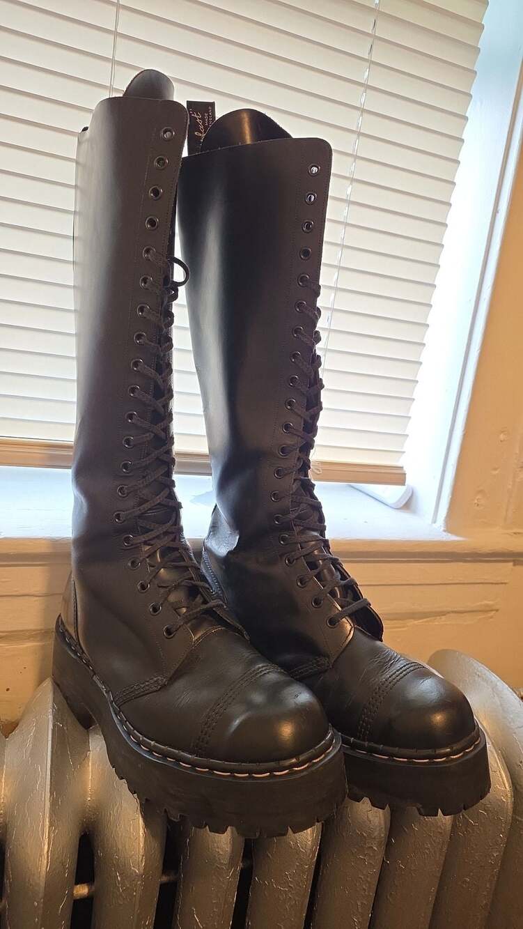Gripfast 20-Eye Steel Toe Tall Black Leather Lace Up Boots